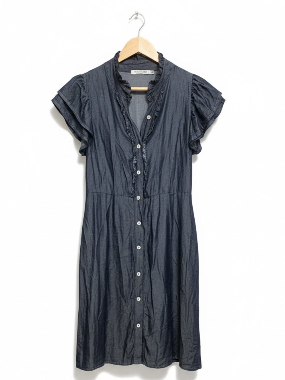 Valentina Naldi Tencel Denim Ruffle Button Front Dress Size M